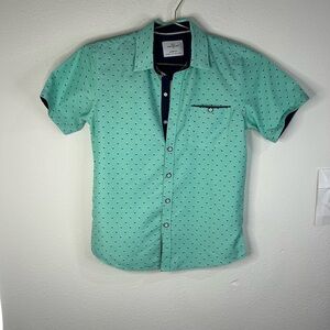 Craft + Flow Boys Size Small 8 Mint Green Short Sleeve Button Down Shirt Print